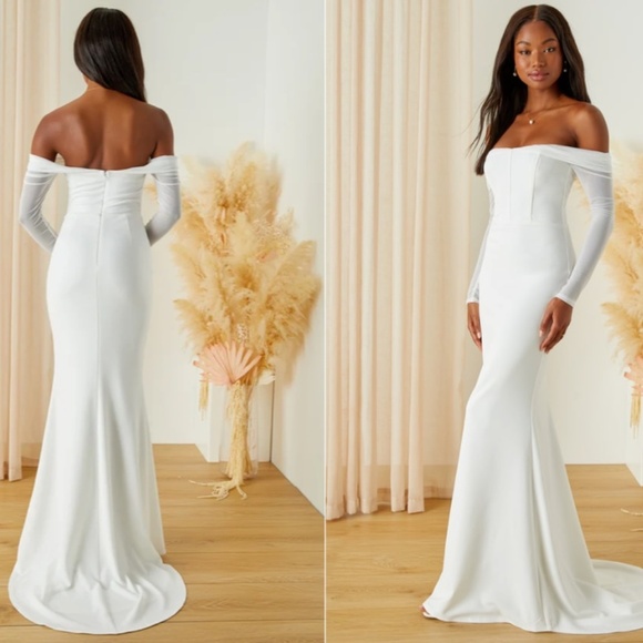 LULUS Sexy Chic Elegant Bridal Wedding Elegant Corset Off the Shoulder Mermaid - Picture 3 of 6